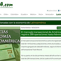 El mercado transaccional de Amrica Latina registra 299 operaciones hasta febrero de 2019